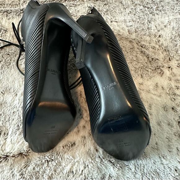 BALMAIN Pleated Club Lace Up Peep Toe Heeled Booties 39 - Picture 12 of 14